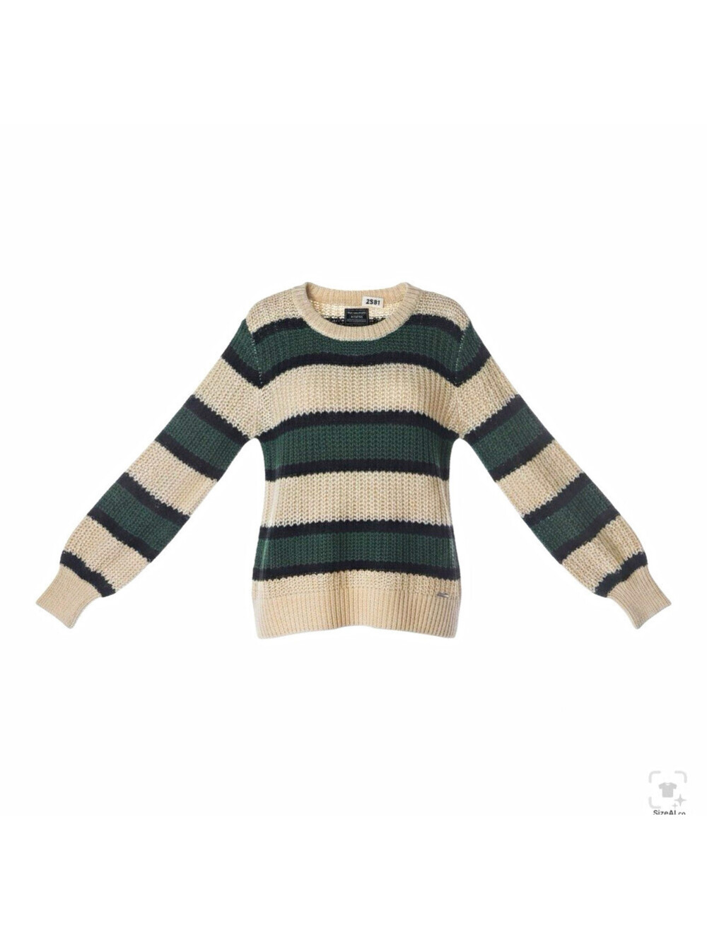 Women’s Abercrombie & Fitch Ivory/Green/Navy Striped Knit Crew Pullover L